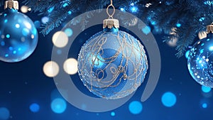 Blue and lights background of christmas bauble bokeh effect.Generated with AI