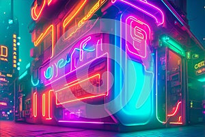 Blue lights on the road, Abstract Digital Neon Lights backgorund