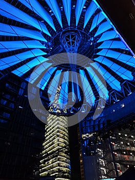 Blue lights of Sony center in Berlin