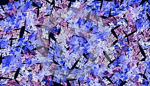 Blue and lilac abstract shreds with cuts located on a black background.