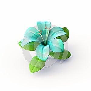 Blue Lily With Green Leaves: Realistic 3d Flower Power Icon