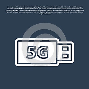 Blue line 5G modem for fast mobile Internet icon isolated on blue background. Global network high speed connection data
