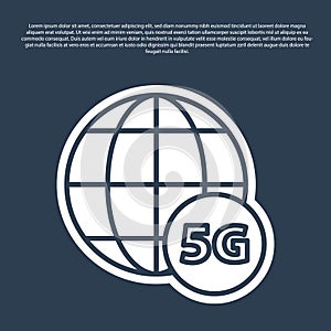 Blue line 5G new wireless internet wifi connection icon isolated on blue background. Global network high speed