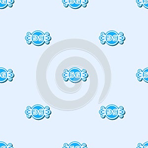 Blue line 5G new wireless internet wifi connection icon isolated seamless pattern on grey background. Global network