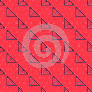 Blue line Angle bisector of a triangle icon isolated seamless pattern on red background. Vector