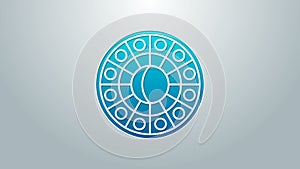 Blue line Astrology horoscope circle with zodiac icon isolated on grey background. 4K Video motion graphic animation