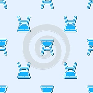 Blue line Barbecue grill icon isolated seamless pattern on grey background. BBQ grill party. Vector Illustration