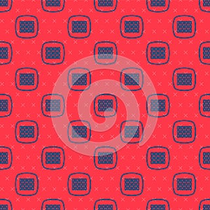 Blue line Binary code icon isolated seamless pattern on red background. Vector