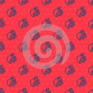 Blue line Biological structure icon isolated seamless pattern on red background. Genetically modified organism and food