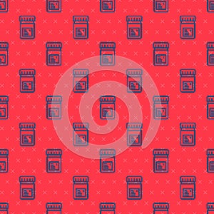 Blue line Biologically active additives icon isolated seamless pattern on red background. Vector