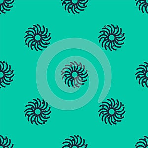 Blue line Black hole icon isolated seamless pattern on green background. Space hole. Collapsar. Vector Illustration