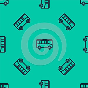 Blue line Bus icon isolated seamless pattern on green background. Transportation concept. Bus tour transport sign