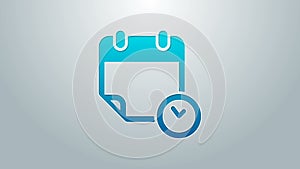Blue line Calendar and clock icon isolated on grey background. Schedule, appointment, organizer, timesheet, time