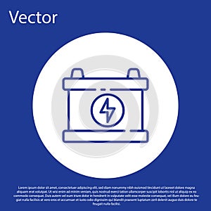 Blue line Car battery icon isolated on blue background. Accumulator battery energy power and electricity accumulator