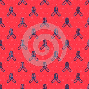 Blue line Car battery jumper power cable icon isolated seamless pattern on red background. Vector Illustration