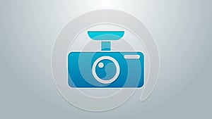 Blue line Car DVR icon isolated on grey background. Car digital video recorder icon. 4K Video motion graphic animation