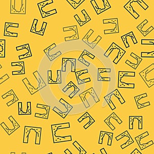 Blue line Cemetery digged grave hole icon isolated seamless pattern on yellow background. Vector