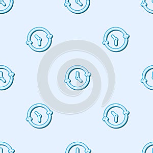 Blue line Clock icon isolated seamless pattern on grey background. Time symbol. Vector