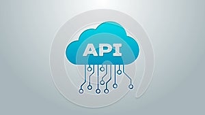 Blue line Cloud api interface icon isolated on grey background. Application programming interface API technology