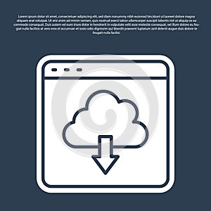Blue line Cloud download icon isolated on blue background. Vector