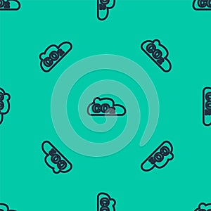 Blue line CO2 emissions in cloud icon isolated seamless pattern on green background. Carbon dioxide formula, smog