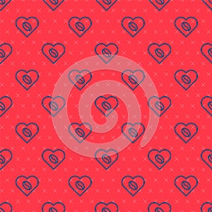 Blue line Coffee Lovers icon isolated seamless pattern on red background. I love coffee. Vector Illustration