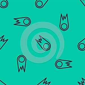 Blue line Comet falling down fast icon isolated seamless pattern on green background. Vector Illustration