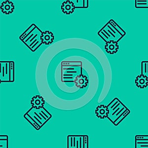 Blue line Computer api interface icon isolated seamless pattern on green background. Application programming interface