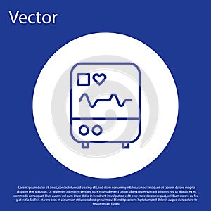 Blue line Computer monitor with cardiogram icon isolated on blue background. Monitoring icon. ECG monitor with heart