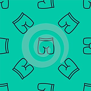 Blue line Cycling shorts icon isolated seamless pattern on green background. Vector