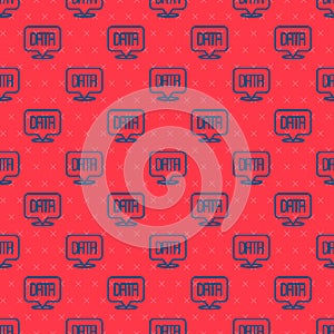Blue line Data analysis icon isolated seamless pattern on red background. Business data analysis process, statistics