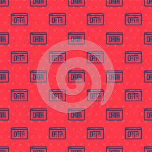 Blue line Data analysis icon isolated seamless pattern on red background. Business data analysis process, statistics