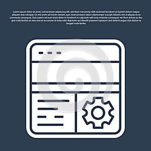 Blue line Debugging icon isolated on blue background. Debugging tool. Magnifying glass on bug programming. Testing and