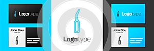 Blue line Dental explorer scaler for teeth icon isolated on white background. Logo design template element. Vector