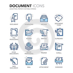 Blu linea documenti icone 
