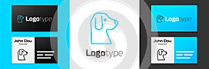 Blue line Dog icon isolated on white background. Logo design template element. Vector