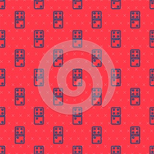 Blue line Domino icon isolated seamless pattern on red background. Vector Illustration