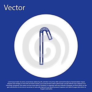 Blue line Drinking plastic straw icon isolated on blue background. White circle button. Vector