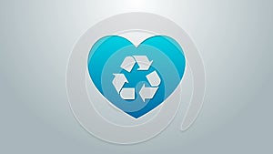 Blue line Eco friendly heart icon isolated on grey background. Heart eco recycle nature bio. Environmental concept. 4K