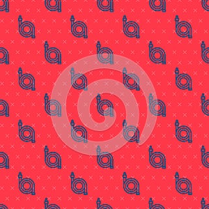Blue line Fire hose reel icon isolated seamless pattern on red background. Vector
