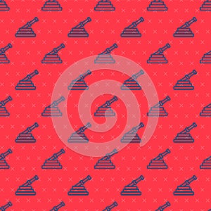 Blue line Fire hose reel icon isolated seamless pattern on red background. Vector