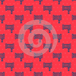 Blue line Fire hose reel icon isolated seamless pattern on red background. Vector