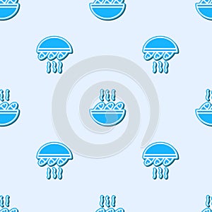 Blue line Fish soup icon isolated seamless pattern on grey background. Vector.