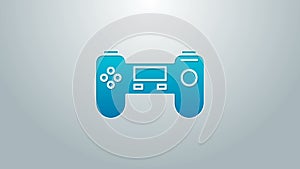 Blue line Gamepad icon isolated on grey background. Game controller. 4K Video motion graphic animation