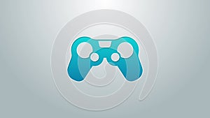 Blue line Gamepad icon isolated on grey background. Game controller. 4K Video motion graphic animation