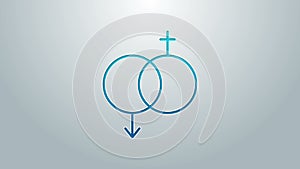 Blue line Gender icon isolated on grey background. Symbols of men and women. Sex symbol. Valentines day concept. 4K