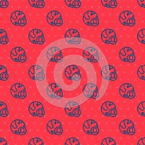 Blue line Globe and people icon isolated seamless pattern on red background. Global business symbol. Social network icon