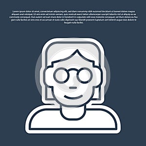 Blue line Hacker or coder icon isolated on blue background. Programmer developer working on code, coding, testing