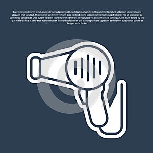 Blue line Hair dryer icon isolated on blue background. Hairdryer sign. Hair drying symbol. Blowing hot air. Vector