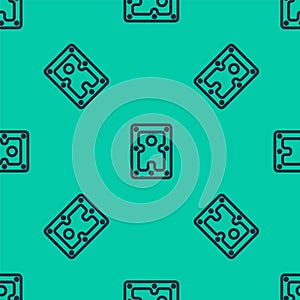 Blue line Hard disk drive HDD icon isolated seamless pattern on green background. Vector